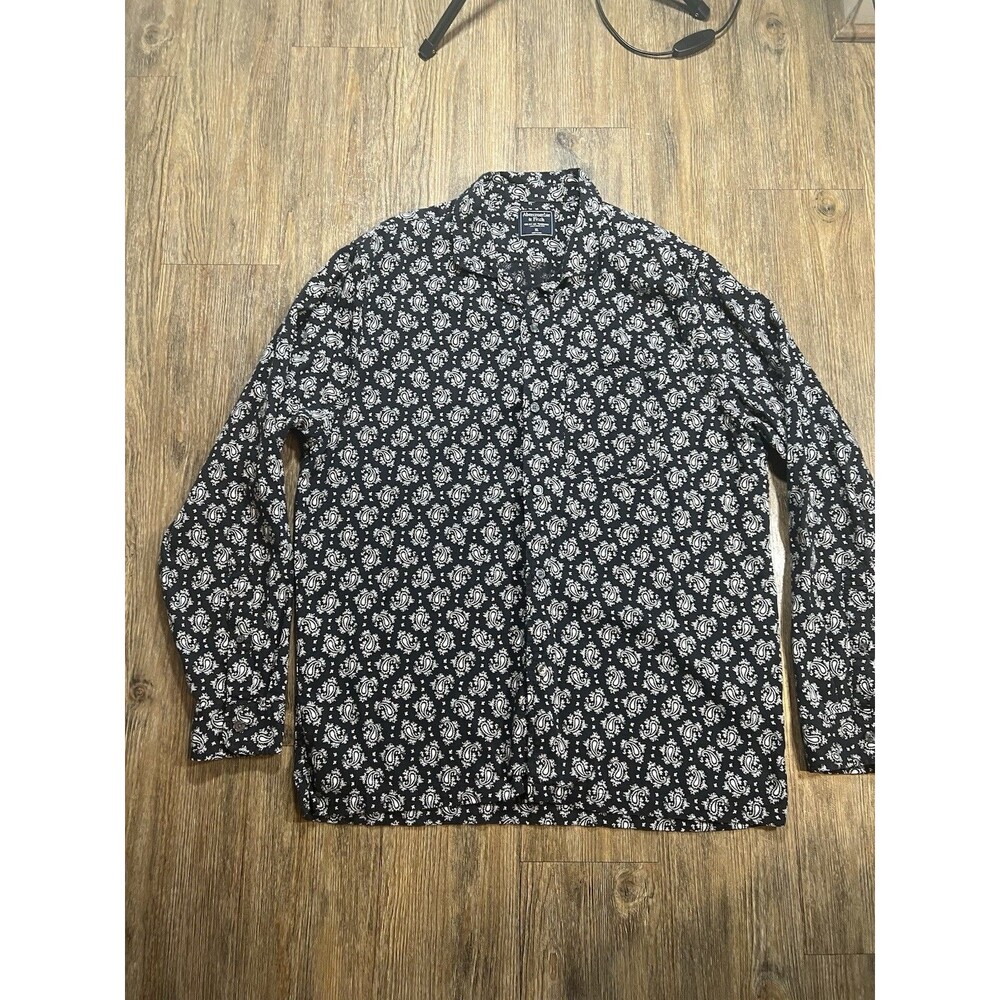 Abercrombie & Fitch Mens XL Black White Paisley Viscose Blend Button Down Shirt